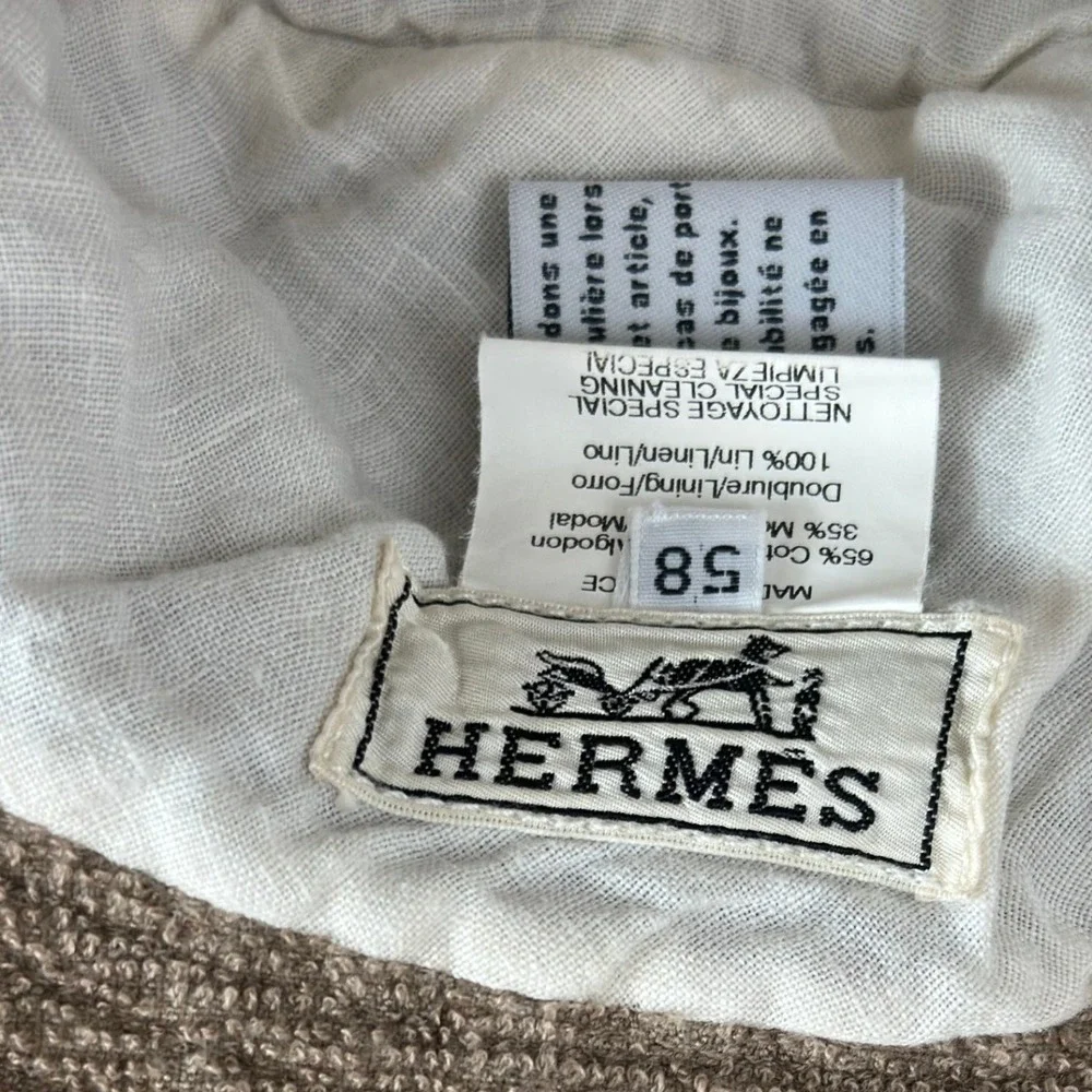 Hermes Bucket‎ Hat Size 58 Brown/Tan White Cotton Modal Linen Made in France